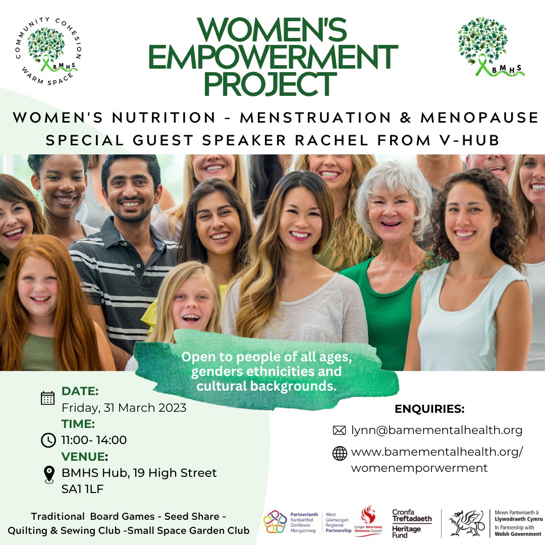 LynnLynnmatt61's tweet image. Interested in learning ways to improve your diet during menstruation and menopause? @BAMEMentalHS would like to invite you to our Women's Nutrition -  session with Rachel from V-Hub  - 11-2 Friday 31 March. Gweld chi yna, see you then. 
#sustainableliving #Menopause #GS4WB