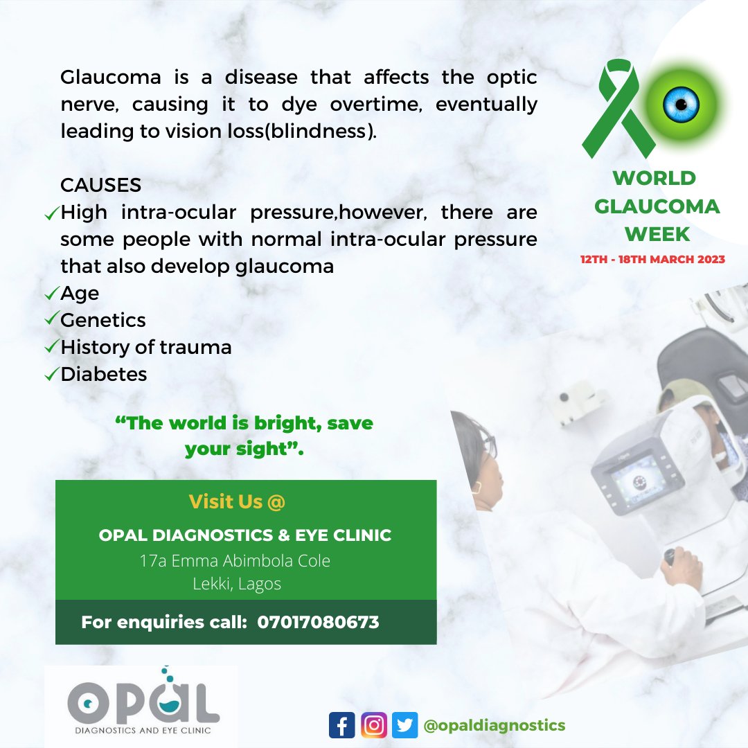Opaldiagnostics's tweet photo. #glaucomaweek #Glaucoma #eyecliniclekki #eyeclinicinlekki #EyeCare https://t.co/msff3B5I8v