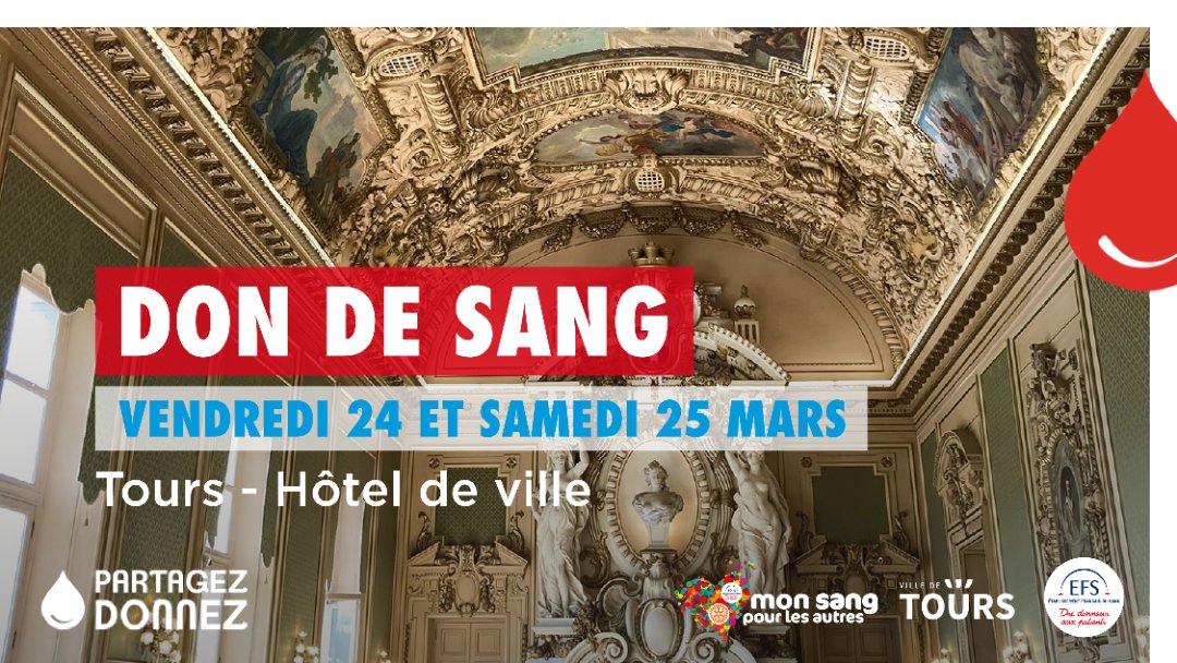 Établissement français du sang (@efs_dondesang) on Twitter photo Une collecte exceptionnelle (et magique), sur 2 jours à Tours. Ne passez pas à côté : efs.link/fHmjw
<a href="/villedetours/">Ville de Tours</a> <a href="/filbleu/">Fil Bleu</a> <a href="/Magiehopital/">Magie à l'hôpital</a> <a href="/RotaryFR/">Rotary International</a> <a href="/RotaractFr/">Rotaract France</a> Une collecte exceptionnelle (et magique), sur 2 jours à Tours. Ne passez pas à côté : efs.link/fHmjw
<a href="/villedetours/">Ville de Tours</a> <a href="/filbleu/">Fil Bleu</a> <a href="/Magiehopital/">Magie à l'hôpital</a> <a href="/RotaryFR/">Rotary International</a> <a href="/RotaractFr/">Rotaract France</a>