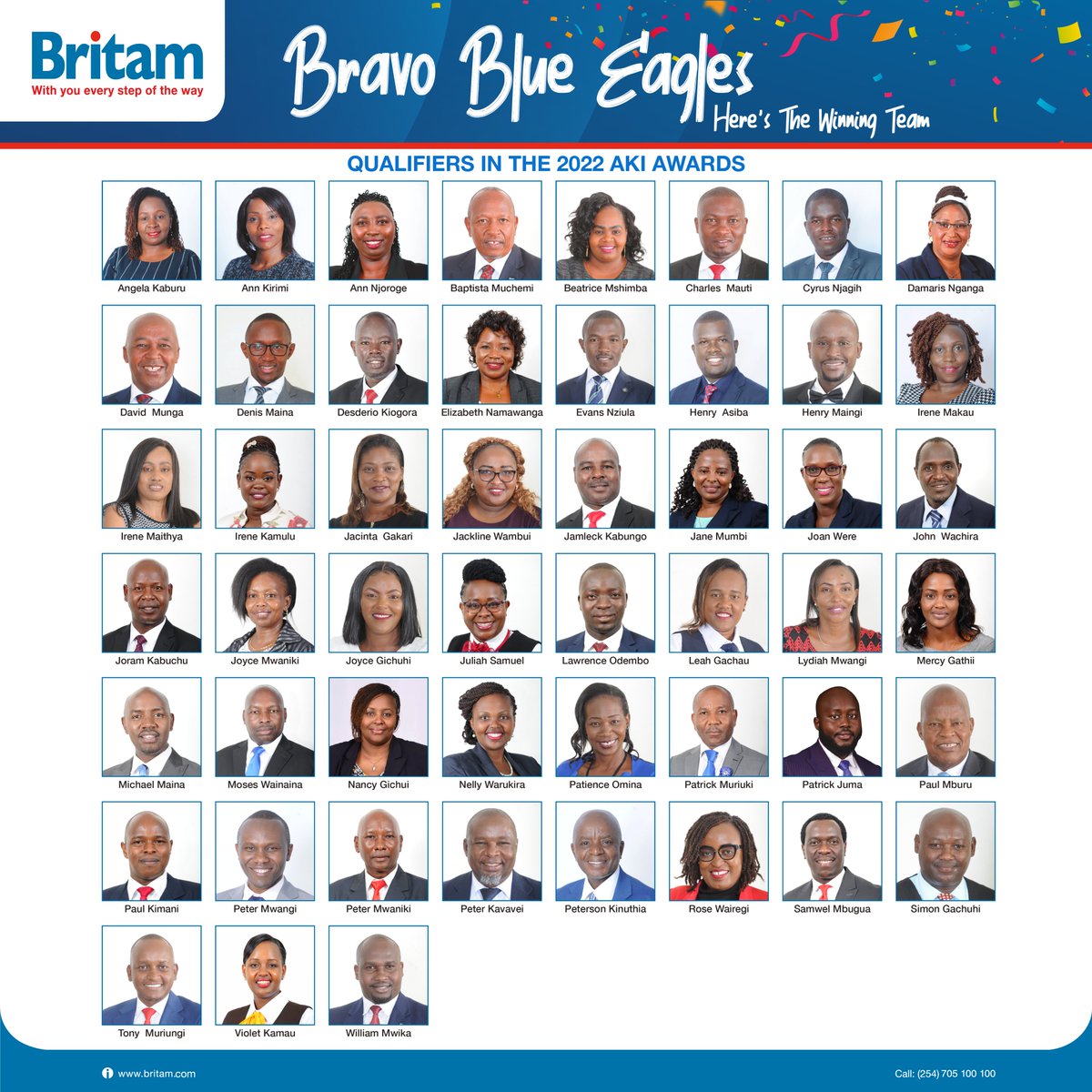 Join us in celebrating our #BritamBlueEagles 🎉 who qualified for the 2022-2023 AKI Awards under the General Insurance category. We are thrilled to collaborate with this exceptional team and are eager for more successes. Keep up the excellent work! #BritamBlueEagles #BritamCares