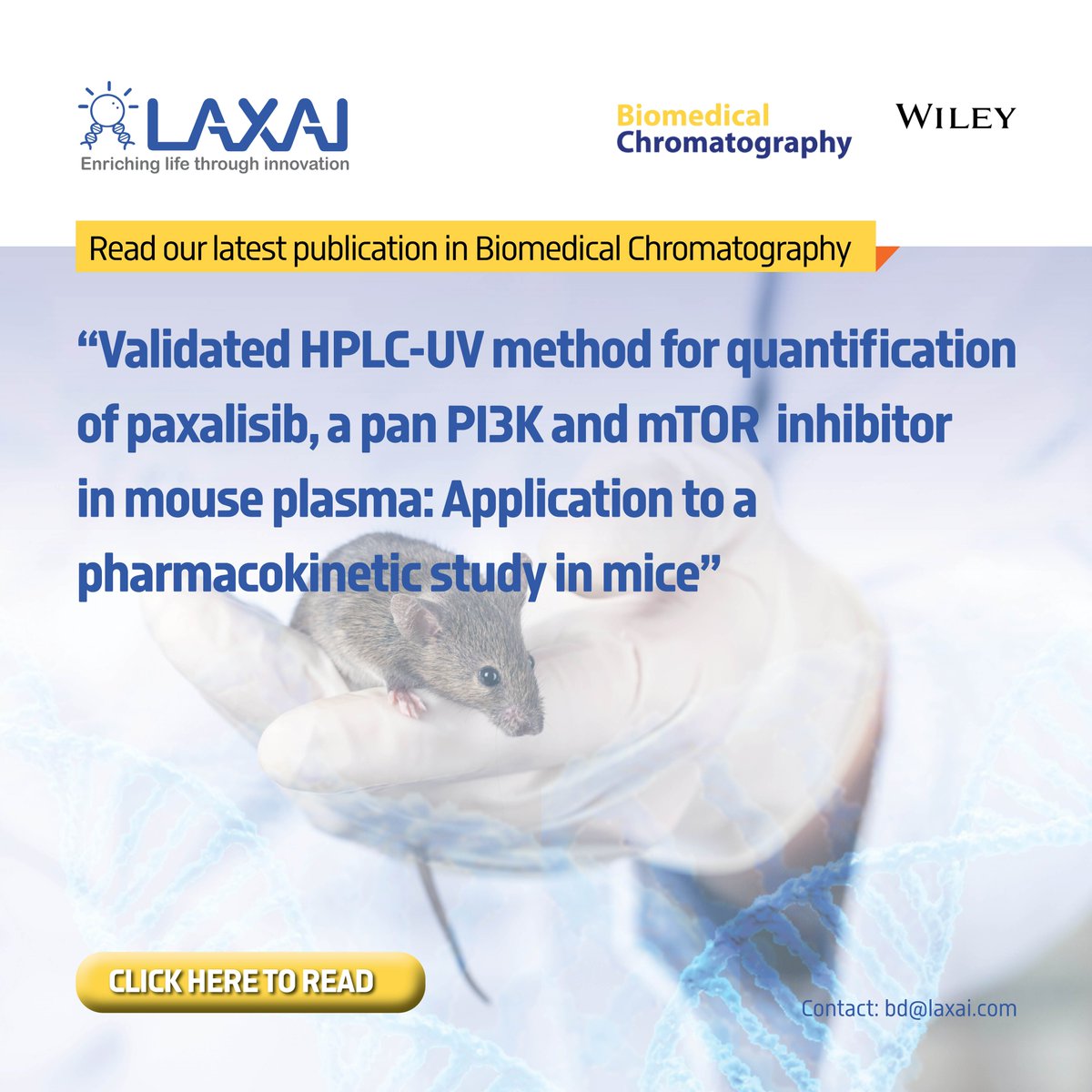 LifeLaxai's tweet photo. LAXAI's DMPK team in collaboration with Karnataka College of Pharmacy, Bangalore, India published a new research article in Biomedical Chromatography.
Congratulations to the entire team on getting their paper published.
Click here to read more: https://t.co/ntf2CYzS9n https://t.co/Tec1HDE1NS