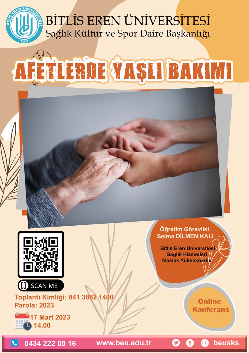 Afetlerde Yaşlı Bakımı / Online Konferans
Bağlantı Linki İçin Lütfen Tıklayınız.
us05web.zoom.us/j/84138821400?…
