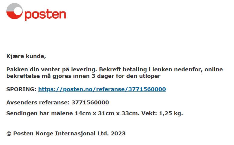Datahjelperne's tweet photo. Det er mye falske eposter fra "Posten" rundt nå. Disse ser slik ut.
#twitter #Norge https://t.co/gOh99cpjO5