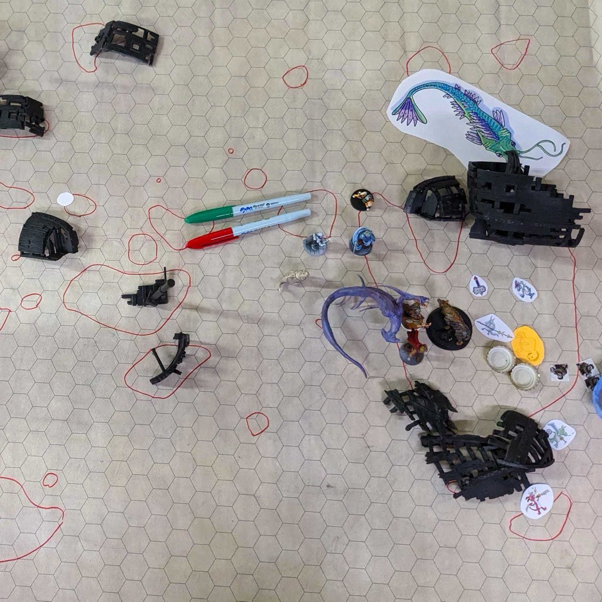 DnD nights at the office have been elevated forever with our new minis 😍 We have to thank <a href="/mr_spiggs/">Spiggleedoo 🐦‍⬛ 🏳️‍🌈</a> for graciously opening up his 3D printer to our requests and <a href="/MorgsDotPng/">Morgan Tokutake</a> for bringing the mini painting energy for us to fully customise our experience ✨ #indiegamedev #ttrpg