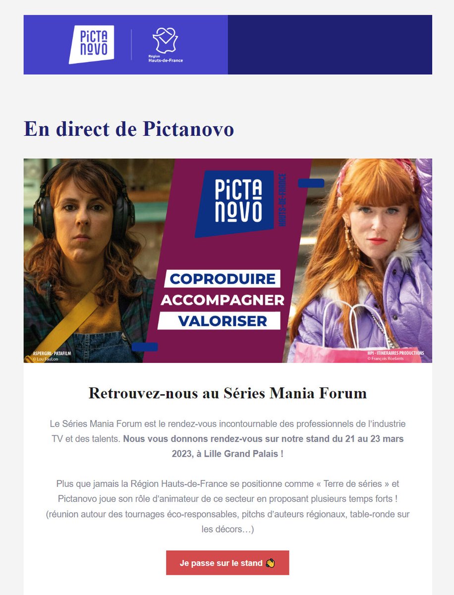 Pictanovo's tweet photo. 16 mars / Bonne fête aux Bénédicte ! Et bonne lecture de notre #newsletter bimensuelle 😉
➡️https://t.co/4qlb5MBNZa
#SeriesManiaForum #CNXR #XR #avantpremiere
#projection #FeteDuCourt #videomapping #appelaprojets https://t.co/X8mIytbYz5