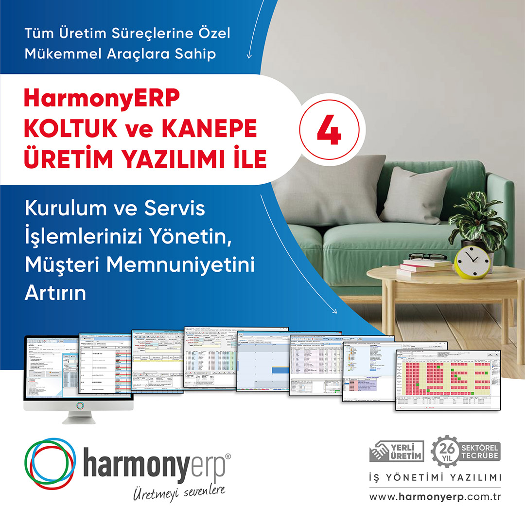 HarmonyERP's tweet image. Tüm üretim süreçlerine özel mükemmel araçlara sahip HarmonyERP KOLTUK KANEPE ÜRETİM YAZILIMI ile; Kurulum ve Servis İşlemlerinizi Yönetin, Müşteri Memnuniyetini Artırın.

Üretmeyi Sevenlere. harmonyerp.com.tr
#harmonyerp #erpprogram #işyönetimiyazılımı #koltukkanepeerp