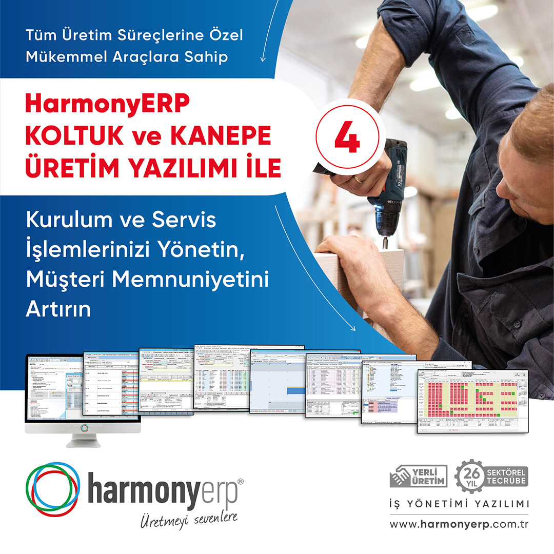 HarmonyERP's tweet image. Tüm üretim süreçlerine özel mükemmel araçlara sahip HarmonyERP KOLTUK KANEPE ÜRETİM YAZILIMI ile; Kurulum ve Servis İşlemlerinizi Yönetin, Müşteri Memnuniyetini Artırın.

Üretmeyi Sevenlere. harmonyerp.com.tr
#harmonyerp #erpprogram #işyönetimiyazılımı #koltukkanepeerp