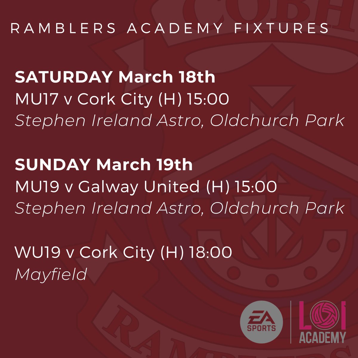 AcademyCRFC's tweet photo. ⚽️ This weekend’s Academy fixtures 

3️⃣ teams in action, with our MU19, MU17 and WU19 sides all at home 🐏 https://t.co/k5EUJE8Mjt