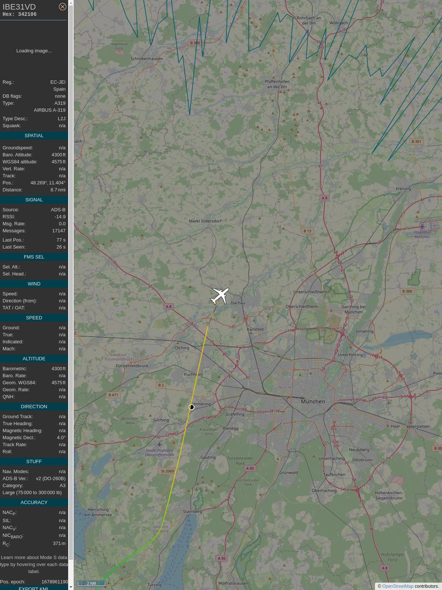 ICAO: 342106
Flt: IBE31VD #IberiaAirlines
First seen: 2023/03/16 11:04:12
Min Alt: 942 m AGL
Min Dist: 163.0 m

#planefence #adsb - docker:kx1t/planefence
globe.adsbexchange.com/?icao=342106