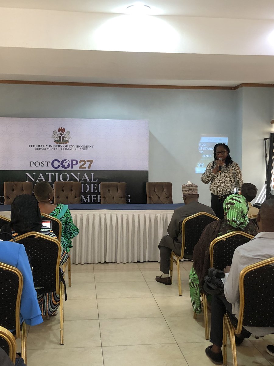 FMEnvCCNG's tweet photo. Happening Now: @FMEnvCCNG @FMEnvng organizes #PostCOP27 with support from @FCDOGovUK Stakeholders were drawn from Federal #MDAs #PrivateSector #NGOs #YouthAdvocate #Partners. The Director @iniabiol https://t.co/0bX5a7HbkB