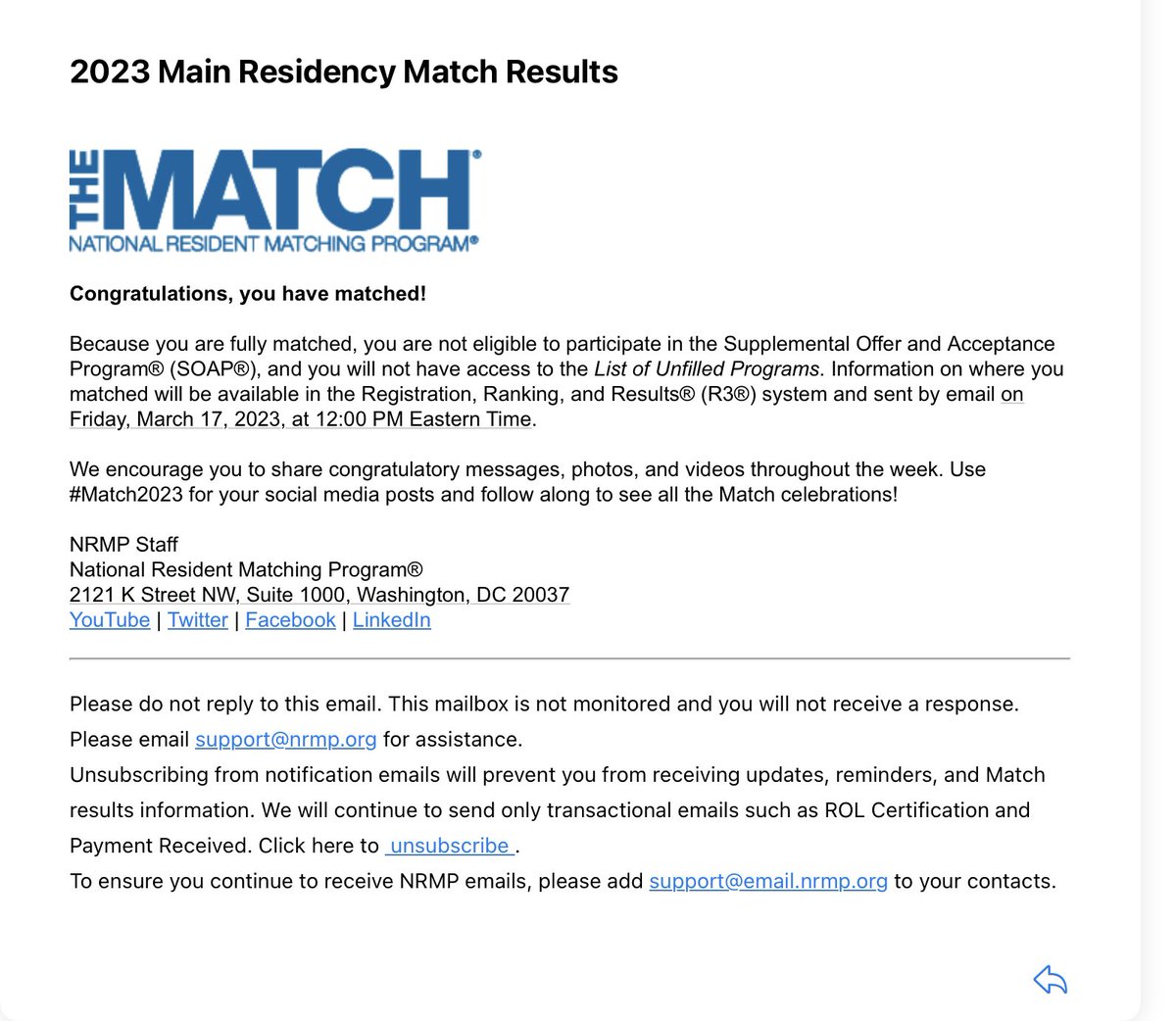 Matched !! Alhamdulillah!  Beyond grateful to my mentors, family and colleagues!! It's been a rollercoaster of emotions 🎢
To those who didn’t, this is not the end! Believe in yourself and keep pushing, you will succeed ! ✨ 
#MedTwitter #NMatch2023 #matchday2023 #neurotwitter