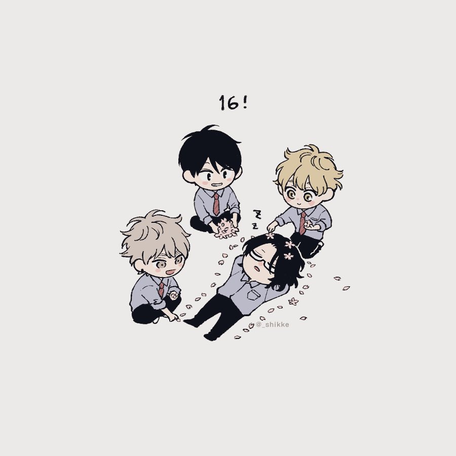 multiple boys black hair blonde hair chibi glasses school uniform necktie  illustration images