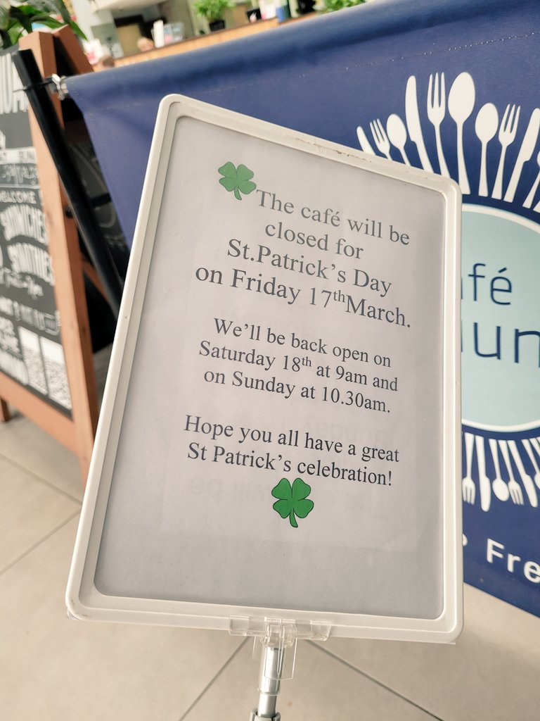 CafeAtriumCork's tweet photo. #PaddysDay @MardykeArenaUCC   Hey Folks..Just wanted to let you all know our Bank Holiday Plans..looking forward to seeing you all again soon ! https://t.co/fu8rGYQPY8