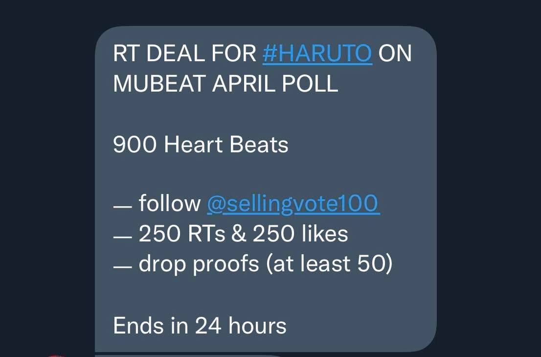 kmdobi's tweet photo. MUBEAT DEAL FOR #HARUTO (900 hbs)
• 250 likes and rt
• follow @sellingvote100
• 50 PROOFS
— ends in 24 hrs
ALL FOR HARUTO #HARUTODEALS
#하루토 @treasuremembers https://t.co/IX62YUkHfn