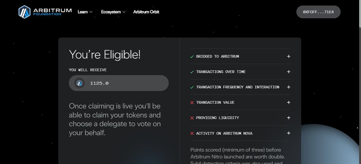 Má hơi hẹo
và đây check xem đc air bao nhiêu token ae nhé
arbitrum.foundation/eligibility?ad…