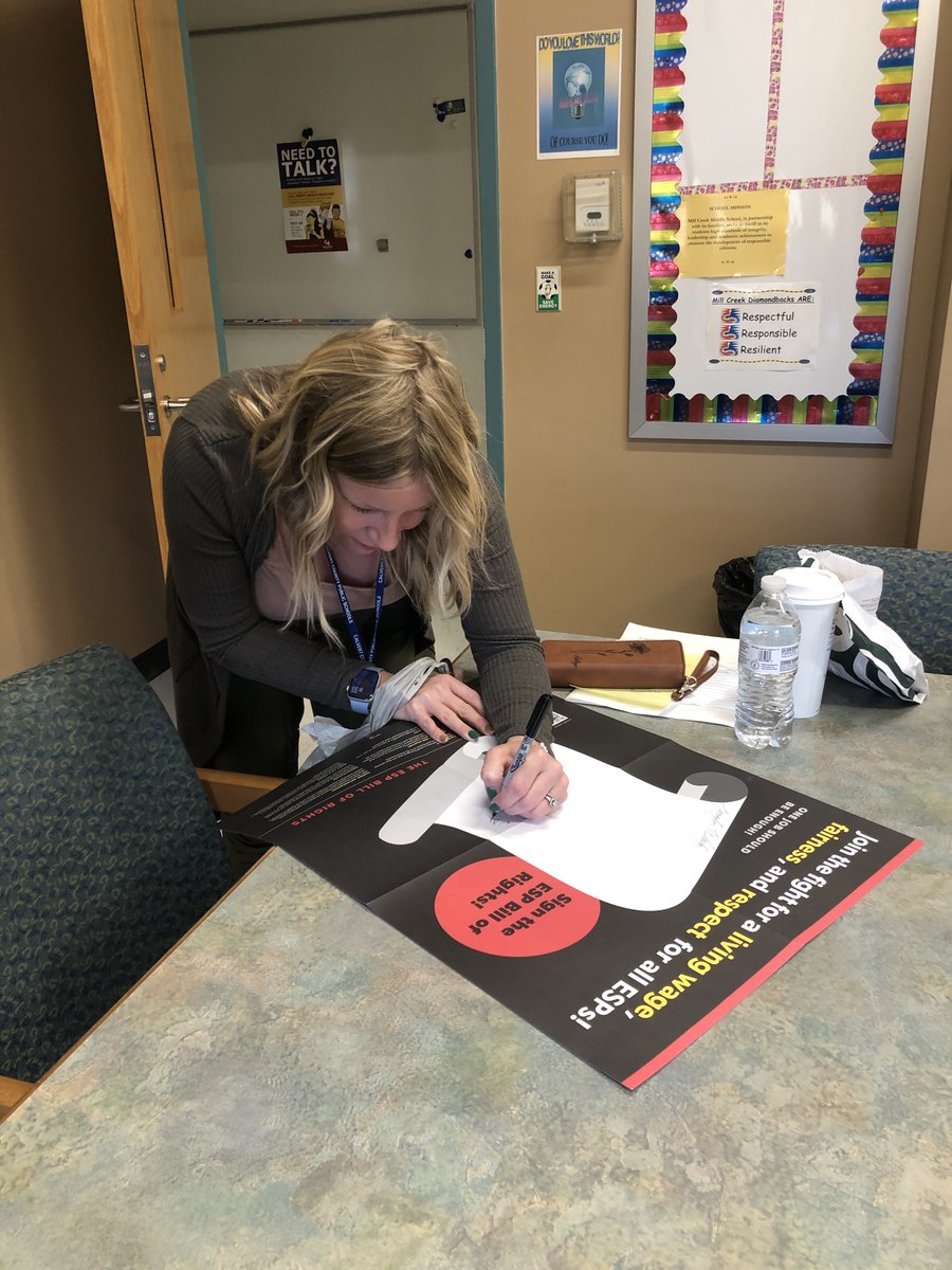 JenSchoolNurse's tweet photo. @MillCreekMSCCPS support staff signing the #espbillofrights. #indispensableschoolnurse https://t.co/ilpYzMOUdn
