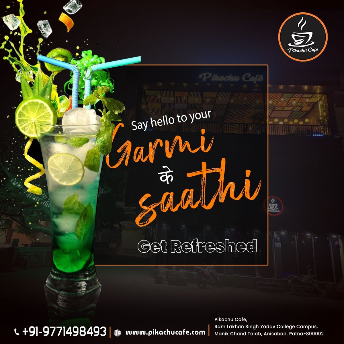 CafePikachu's tweet photo. Say hello to your Garmi के saathi
Get Refreshed!!!
Also you can order by
𝐂𝐚𝐥𝐥𝐢𝐧𝐠/𝐖𝐡𝐚𝐭𝐬𝐚𝐩𝐩:- +91- 9771498493
𝐀𝐥𝐬𝐨 𝐀𝐯𝐚𝐢𝐥𝐚𝐛𝐥𝐞 𝐨𝐧:- Swiggy/Zomato
#pikachucafe #bestcafeinpatna #bestrestaurantinpatna #yummyfood #patna #refreshingmocktails #mocktail https://t.co/TwYh2DjE8P