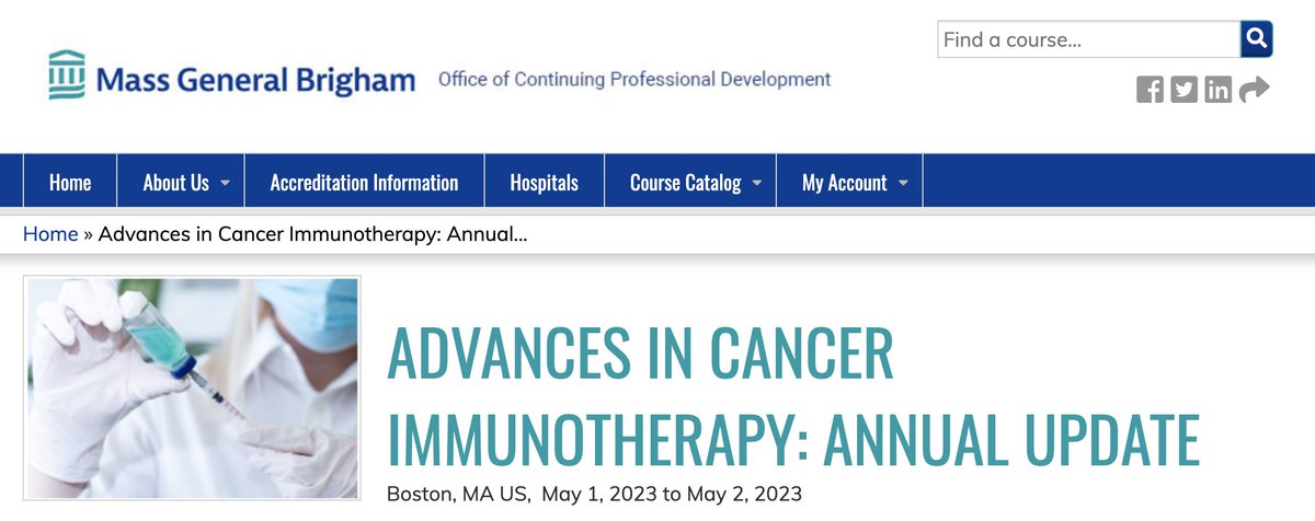 Join us on May 1st-2nd for our Annual Update in Cancer Immunotherapy! Virtual and in-person options available! Expert faculty spanning basic, translational and clinical investigation. @MGHCancerCenter cpd.partners.org/content/advanc…