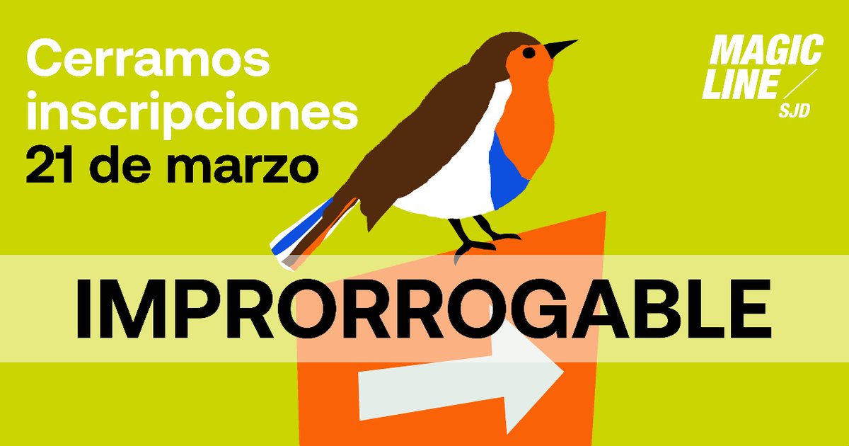 magiclineSJD's tweet photo. 🚨 ATENCIÓN 🚨 El 21 de marzo 𝗰𝗲𝗿𝗿𝗮𝗺𝗼𝘀 𝗶𝗻𝘀𝗰𝗿𝗶𝗽𝗰𝗶𝗼𝗻𝗲𝘀 de la 10ª #MagicLineSJD, ¡improrrogable💥😱!

Si aún no has inscrito a tu equipo o si tienes que añadir miembros ¡hazlo YA 🚀! 👉 𝗺𝗮𝗴𝗶𝗰𝗹𝗶𝗻𝗲𝘀𝗷𝗱.𝗼𝗿𝗴 - https://t.co/KnsS3P4p7J | @solidaridadsjd https://t.co/zvpMPhtx3w