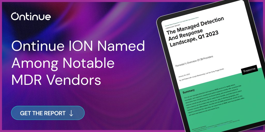 OntinueMXDR's tweet photo. Ontinue ION puts the response in #MXDR, improving the efficiency and scalability of your security program and optimizing your security operations. Download the #Forrester MDR Landscape Report, Q1 2023 to learn more. https://t.co/PELw6r5pQo
#NonstopSecOps https://t.co/GPyMhlGZze