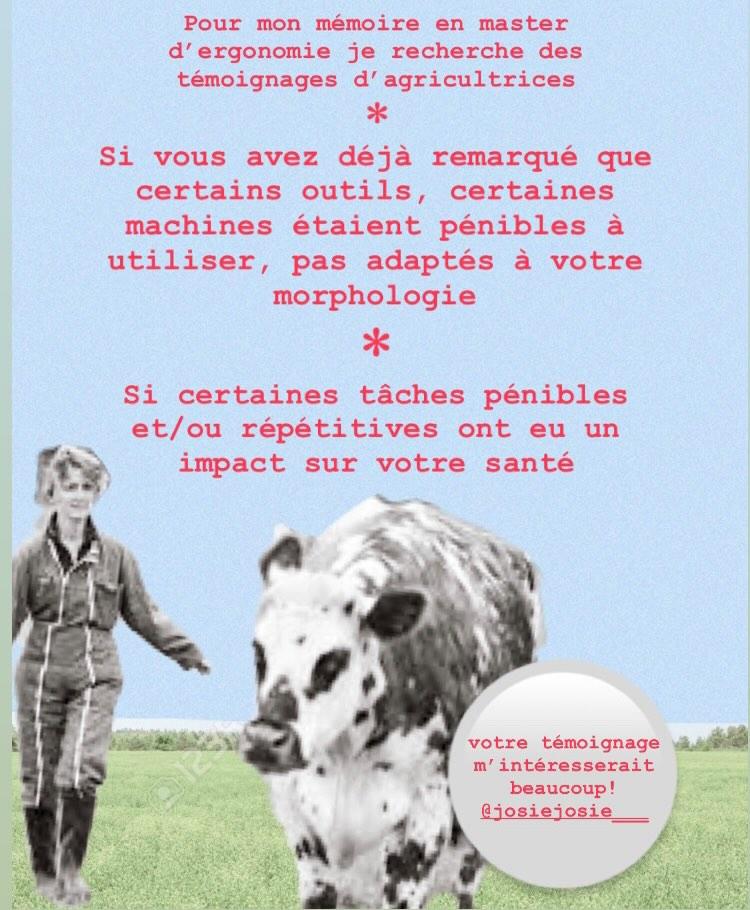Les_Elles_Terre's tweet photo. Dans le cadre de son  mémoire en master d’ergonomie, Iris a besoin de vous mesdames les #Agricultrices 👩‍🌾
Un p'tit coup d'main ne serait pas inutile 
Merki pour elle. 
Coordonnées en MP 😊
#FrAgTw https://t.co/OREnJuWsau