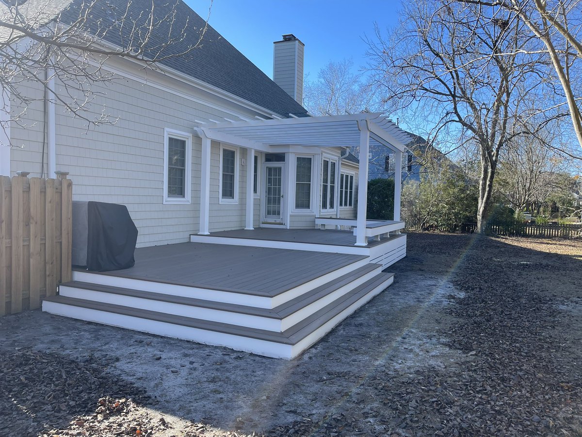 OnPointPMC's tweet image. Watson Deck Job: Trex decking with PVC trim boards.