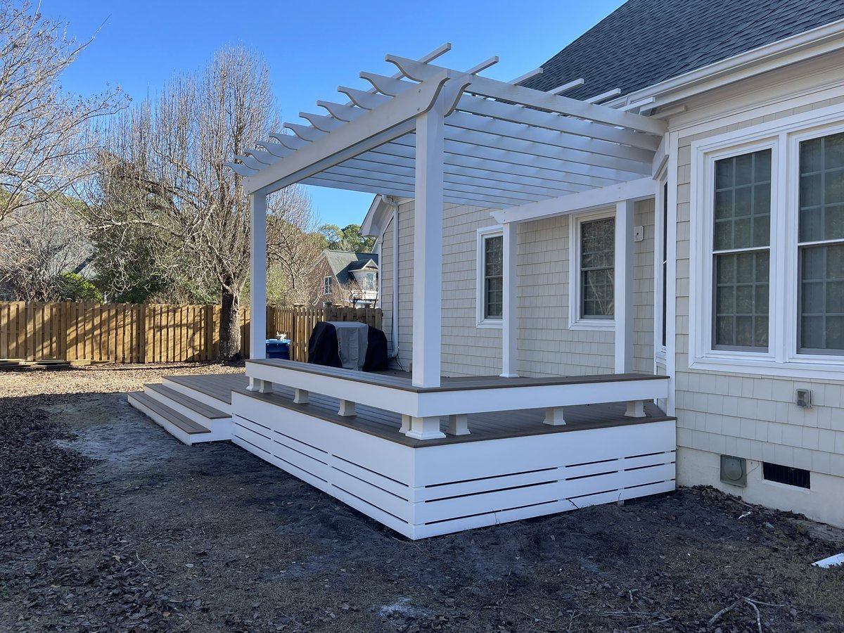 OnPointPMC's tweet image. Watson Deck Job: Trex decking with PVC trim boards.