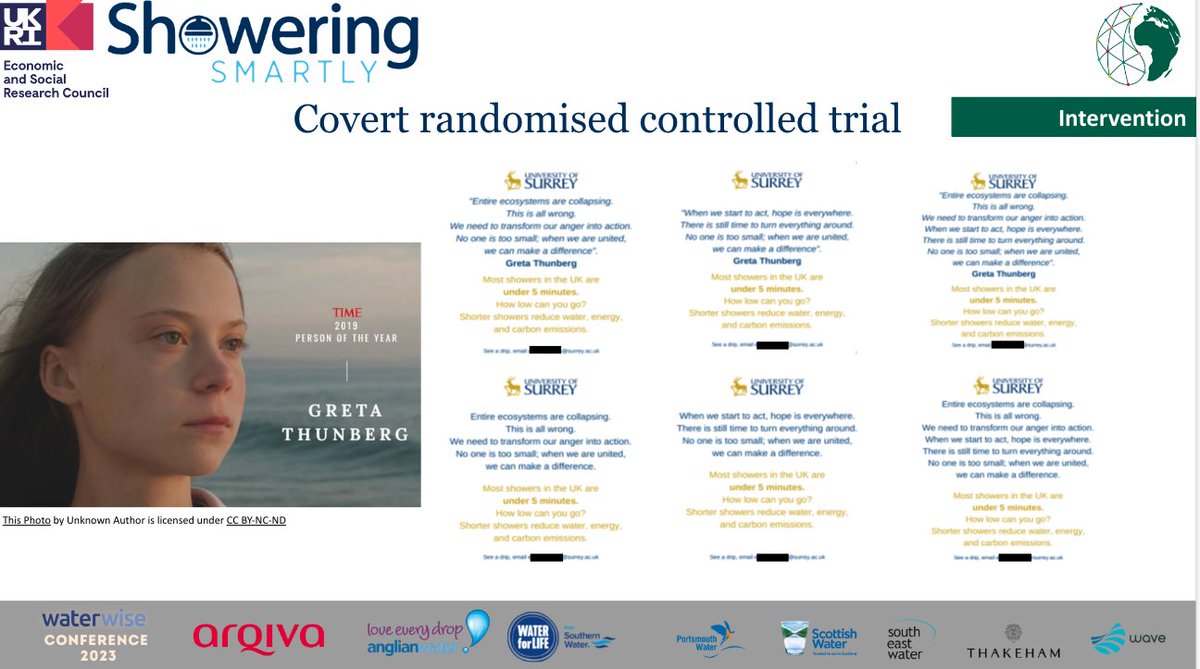 Now we’re hearing from Dr Pablo Pereira Doel @ppereiradoel from @SHTMatSurrey, about work with James Daly from @UniOfSurrey, Professor Ian Walker from @SwanseaUni and Anandita Sabherwal from @LSEnews about their project on ‘The Greta Thunberg effect’ in relation to showering.