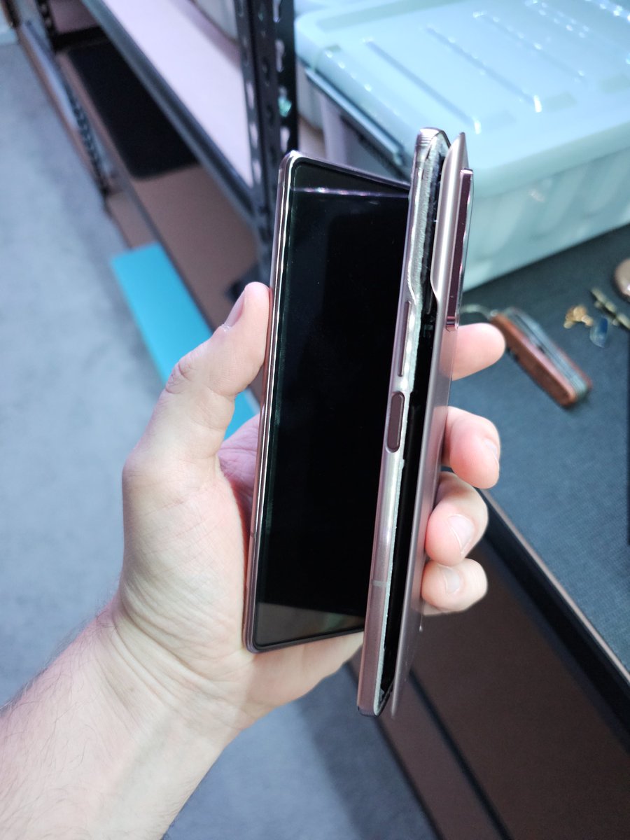 sam_beckman's tweet image. Sad that my old Galaxy Z Fold 2 has joined the club of Samsung Phones having issues with expanding batteries.

This has been sitting out, on display for a while (i.e. not in a box), but alas, it's gone 😭