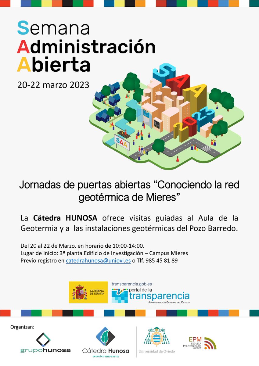 CatedraHunosa's tweet photo. 📅 20 al 22 de marzo celebraremos unas jornadas de puertas abiertas para conocer la red geotérmica del Pozo Barredo.
☝Visitas guiadas al Aula de la Geotermia y las  instalaciones geotérmicas.
🕒Horario de 10 a 14 h
¡Registro necesario!
#SAA2023 @EPMieres @UOdivulga @uniovi_info https://t.co/73tBsw4v24