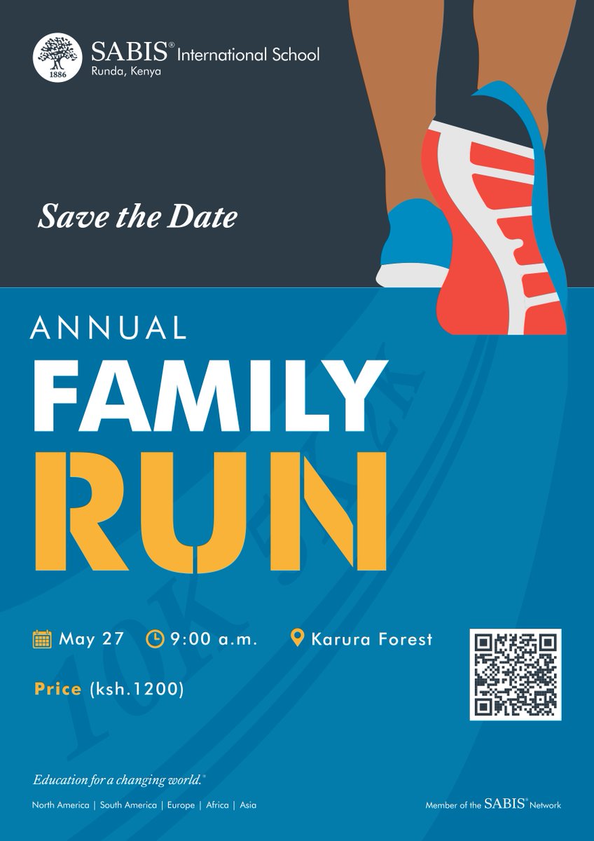 Our Annual Family Run is back!
Join us on 27th May 2023 as we raise money towards conservation efforts by Friends of Karura for only ksh.1200
Register here;  info.sabis.net/-temporary-slu…

#SABISRunda #FamilyRun #conservation
