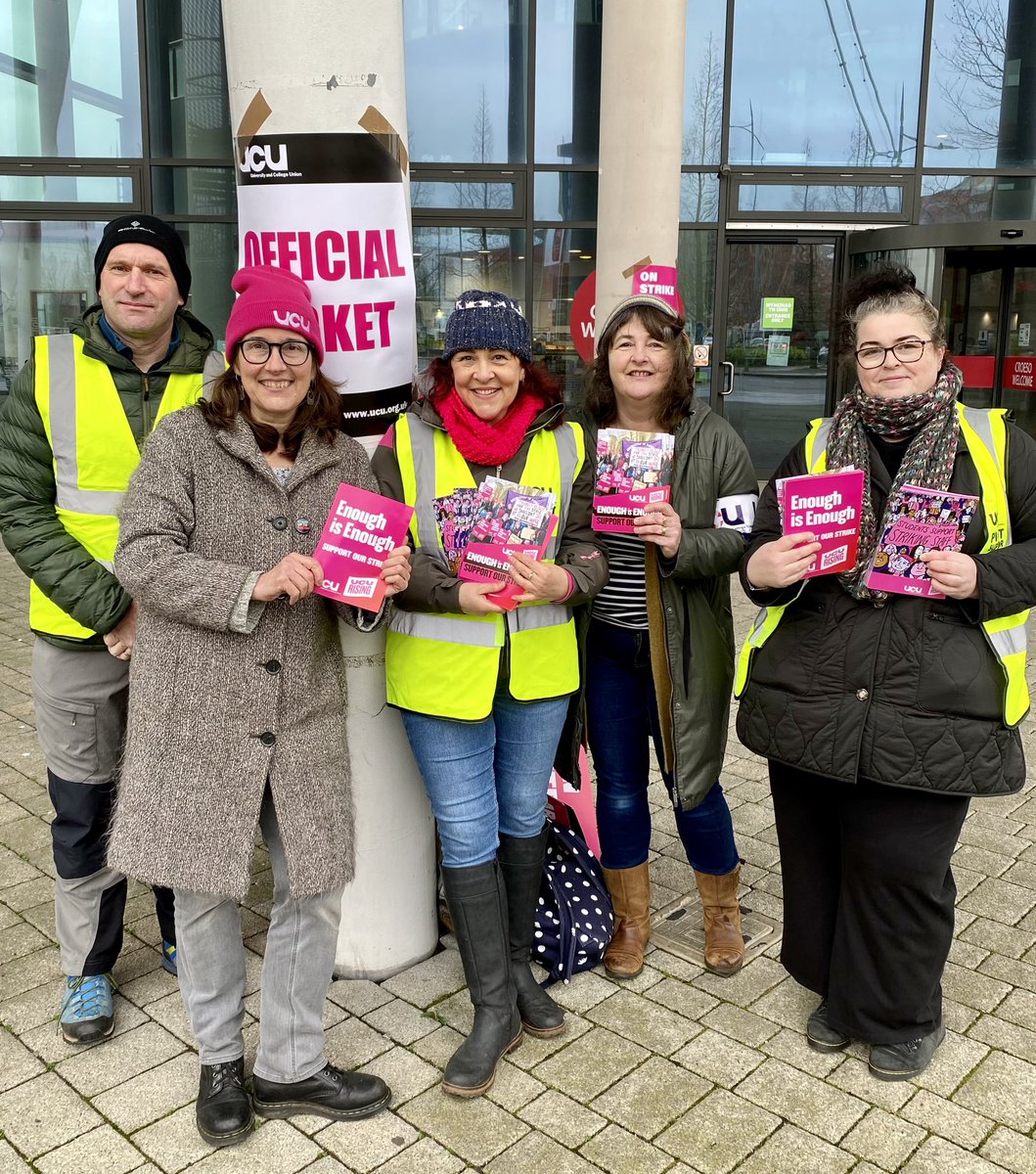 RachelStubley's tweet photo. Today at Newport City Campus - appreciating our right to strike and the power of collective action to negotiate with UCEA #solidarity https://t.co/bEaUoqJDUG