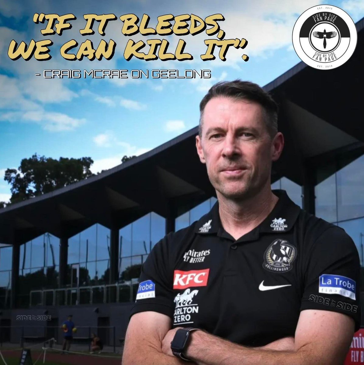 sidebysidefp's tweet photo. “IF IT BLEEDS, WE CAN KILL IT”. - Craig McRae on Geelong at todays presser.. Who’s pumped for this weeks match?? @flybags4 @CollingwoodFC https://t.co/s6RXib5f84
