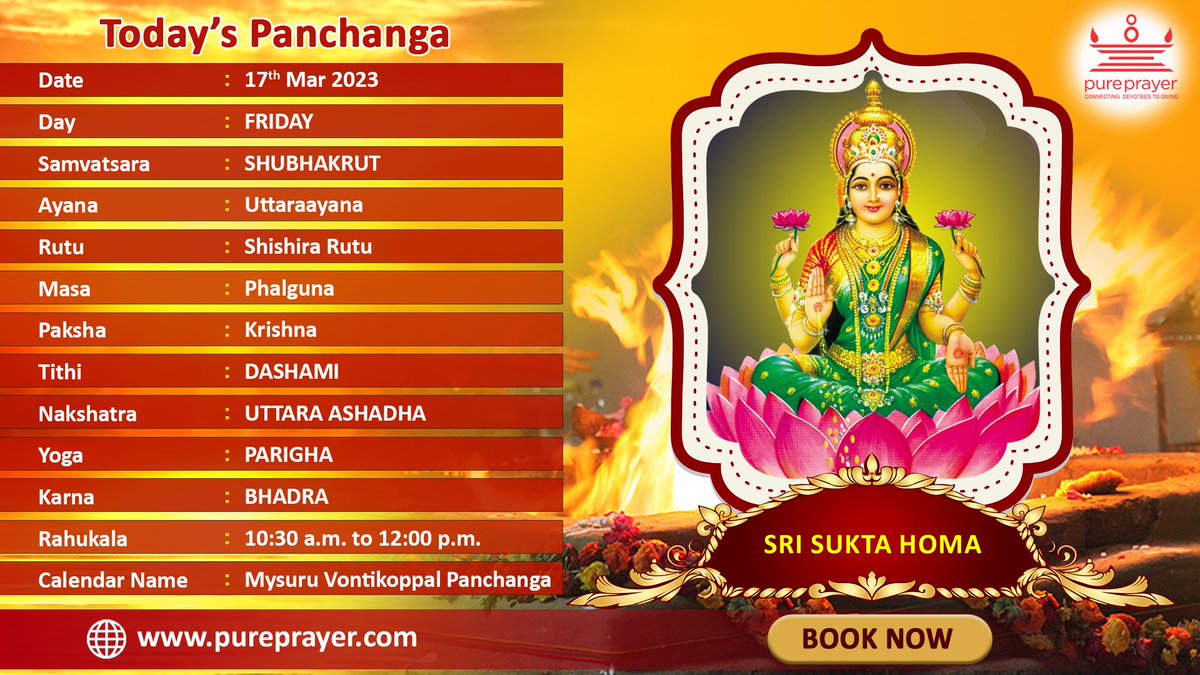 pureprayer_nrrs's tweet photo. Today's Panchanga
Perform Sri Sukta Homam PurePrayer.
Please visit https://t.co/qCkDi57nwe or call us on +91 8151002255, WA No: +91 9606036988 to learn more about booking online Pandits/Purohits for all Pujas.
#pureprayer #srisuktahomam https://t.co/9F00GOUHNJ