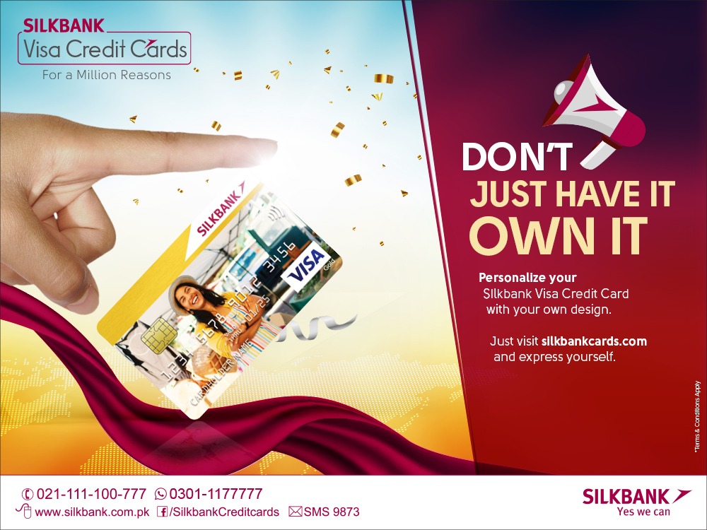 SilkbankLimited's tweet photo. Your card style reflects you!

You can now personalize your Silkbank Visa Credit Card with your own design!          

Visit https://t.co/o4YgM2pA6p and express yourself.

Terms and conditions apply.
For more information, please call us at 021-111-100-777 https://t.co/8yxu1JeQAH