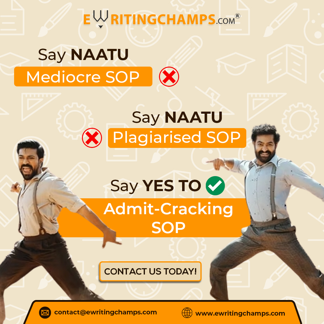 ewriting_champs's tweet photo. No average quality SOP, No copied SOP, Only 100% unique and quality content. 😌❤
Contact us today to get your SOP work done by experts!
#NaatuNaatu #RRR #Oscars2023 #bestsong #RRRteam #Oscar #indian #SSRajamouli #trending #sop #sopwriting #studyabroad #SOP #contentwriting #EWC https://t.co/Tfas547waS