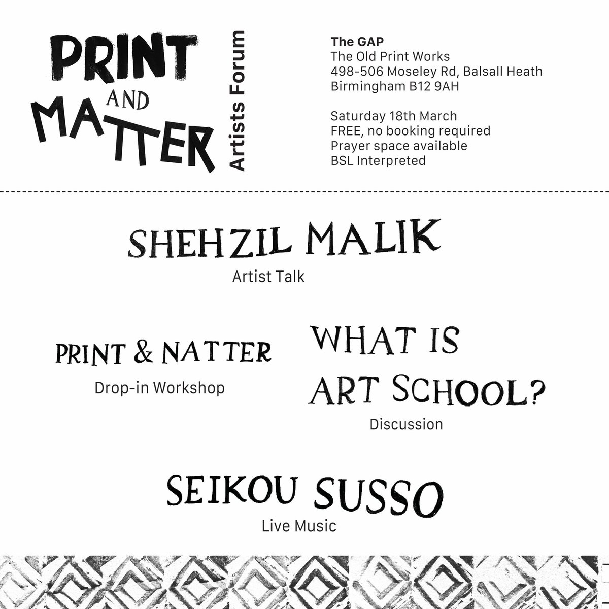 The GAP (@the____gap) on Twitter photo ✨Print and Matter Artists Forum✨
Saturday 18th March, 12-5pm - organised by <a href="/oomkzine/">OOMK</a> and @rabbitsroadpress 
Delighted to mark the end of Print and Matter (Birmingham edition) with a jam-packed event and exhibition 🙏🏽 ✨Print and Matter Artists Forum✨
Saturday 18th March, 12-5pm - organised by <a href="/oomkzine/">OOMK</a> and @rabbitsroadpress 
Delighted to mark the end of Print and Matter (Birmingham edition) with a jam-packed event and exhibition 🙏🏽
