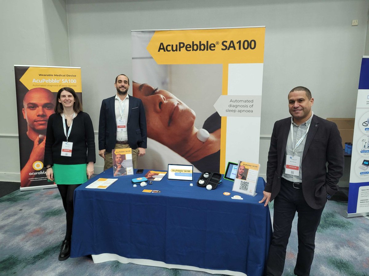 acurable's tweet photo. We're showing our #AcuPebble SA100 at #ARTPConference2023, stand 24. This wearable device is clinically validated for automated #OSA diagnosis with full sleep study reports. Looking forward to meeting you
https://t.co/lkl4cJGX6u
@ARTP_News #SleepApnoea #Diagnostics #SleepHealth https://t.co/WZhWtchu5w