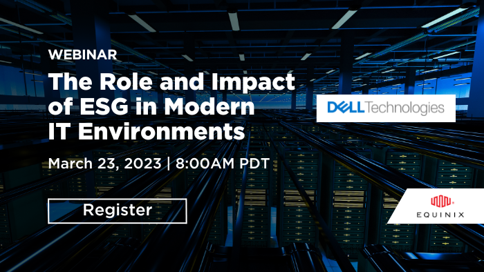 Join us March 23 at 8:00AM PT for a <a href="/BrightTALK/">BrightTALK</a> webinar where <a href="/esg_global/">Enterprise Strategy Group</a>  analysts join experts from <a href="/DellTech/">Dell Technologies</a>  and <a href="/Equinix/">Equinix, Inc.</a> to discuss the impact of environmental responsibility and sustainability on IT environments. Register today. bit.ly/3l7B90M