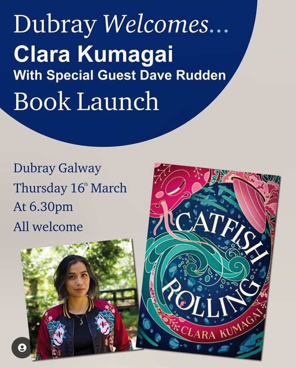Really looking forward to the launch of #CatfishRolling in @DubrayBooks Galway tonight - I'll be asking the extremely talented @ClaraKiyoko about her gorgeous new novel, come pick up a copy!