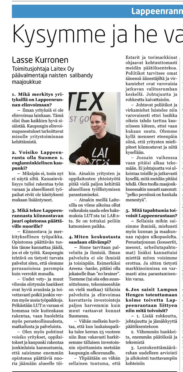 Kyselivät kaupungin elinvoimasta ja miepä vastailin, ihan omia mielipiteitä. 
Paljon meillä on vielä vara parantaa! 
#lappeenranta <a href="/LappeenrantaFi/">Lappeenranta</a>