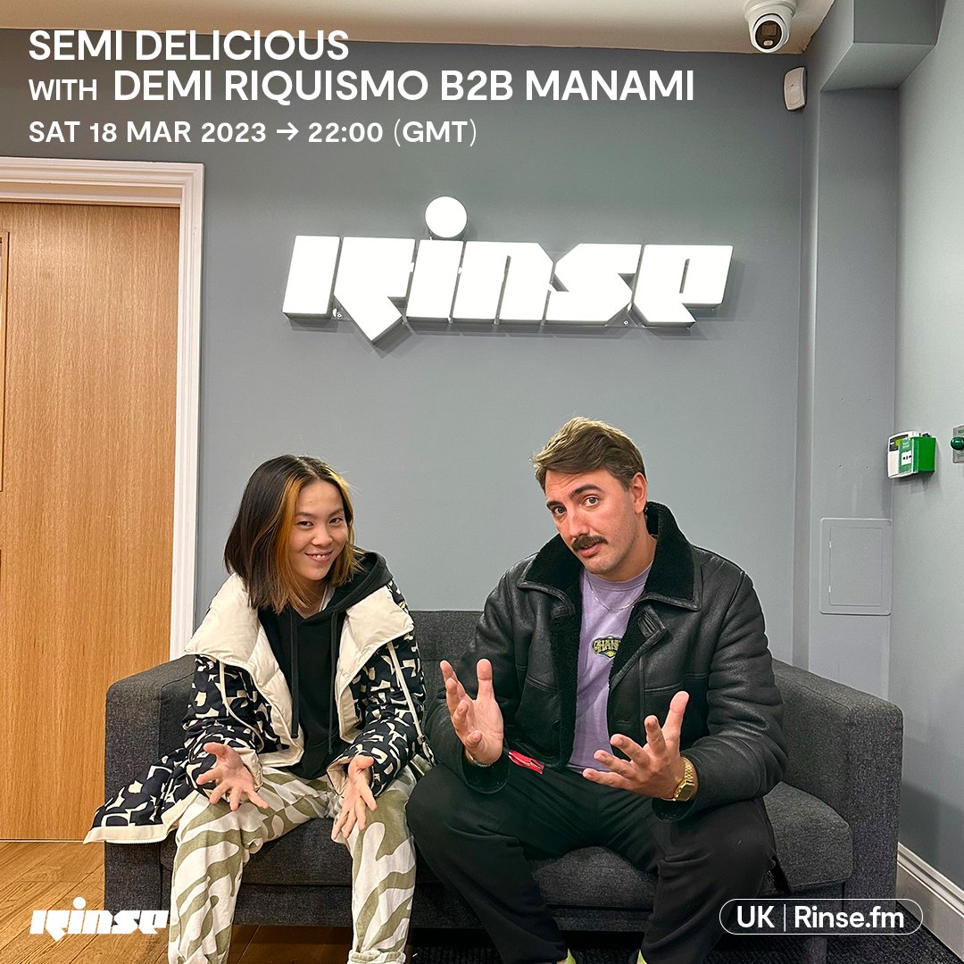 LIVE until 12AM: it's @demiriquisimo B2B with #Manami on rinse.fm + 106.8FM #RinseFM