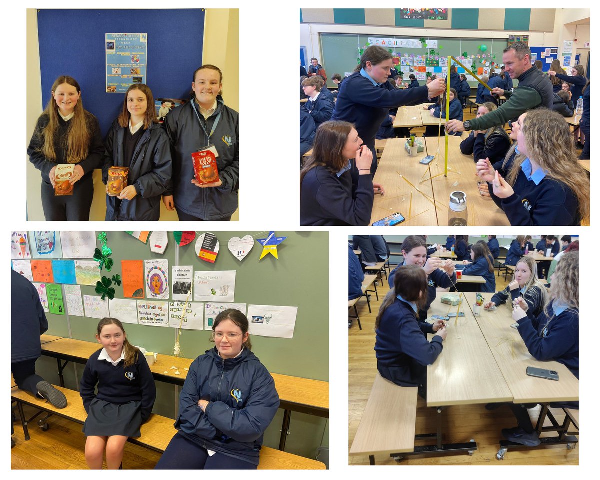 NenaghCollege's tweet image. As part of our Technology week students took part in an engineering challenge.  Students were asked to construct a free standing structure that was strong enough to support a marshmallow at its tallest point. 
Congrats to our winners whose tower was 907mm tall!
#technologyweek