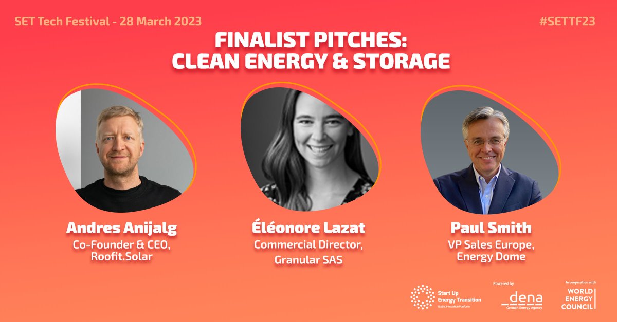StartUpGET's tweet photo. Meet our 7th cohort of finalists from the impact category Clean Energy & Storage, soon be in spotlight at the #SETTF23 competing for the #SET23 Award🏆See their live-pitches & meet the teams behind the energy solutions!
🗓28.03 at WECC, Berlin 👉 https://t.co/qjH2Ms8gxl https://t.co/dDQMfbQih6