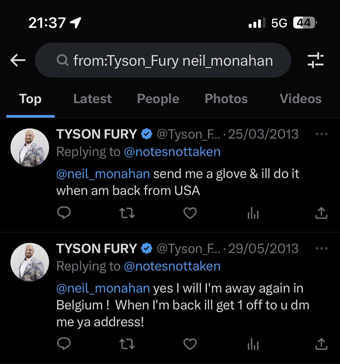 neil_monahan's tweet photo. @Tyson_Fury How’s it going champ? I know you’re busy but it’s been nearly 10 years now, any chance of that signed glove? Cheers https://t.co/Qnr8cONElN