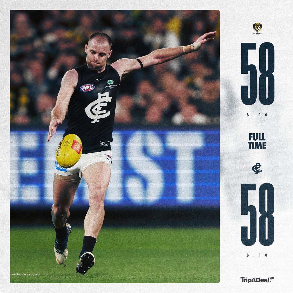CarltonFC's tweet photo. We end as we started.

Of all the ways we thought tonight might go, that ain't it.

#AFLTigersBlues https://t.co/OYUMfZmGQE