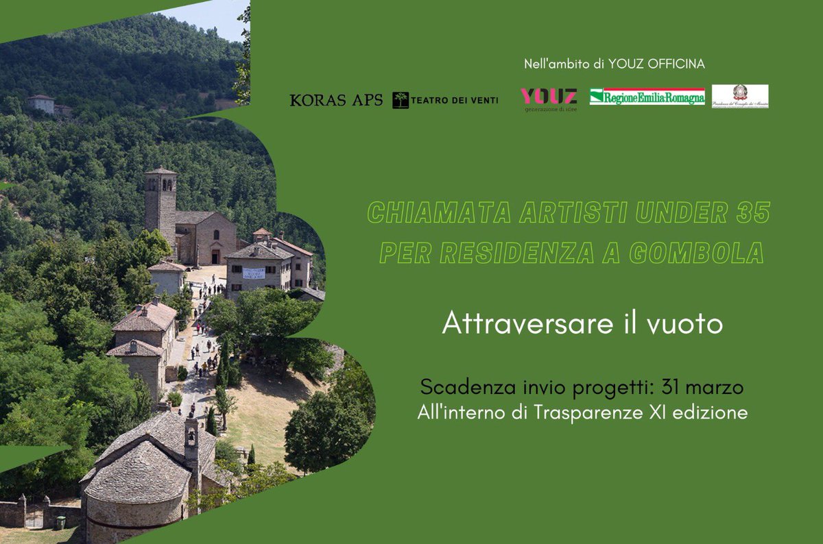 Chiamata agli Artisti Under 35 per Residenza a Gombola #AppenninoModenese #Trasparenze11 #YouzOfficina Scadenza invio progetti 31 marzo trasparenzefestival.it/2023/03/16/chi…