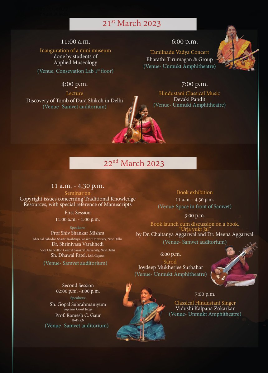 ignca_delhi's tweet photo. #IGNCA cordially invites you to its 36th #FoundationDay celebrations from 19th to 24th March, 2023. The week-long events being organised on this occasion will include cultural performances, exhibitions, seminars, lectures, book release, book discussion, etc.
@MinOfCultureGoI https://t.co/ee7y1AkpY2