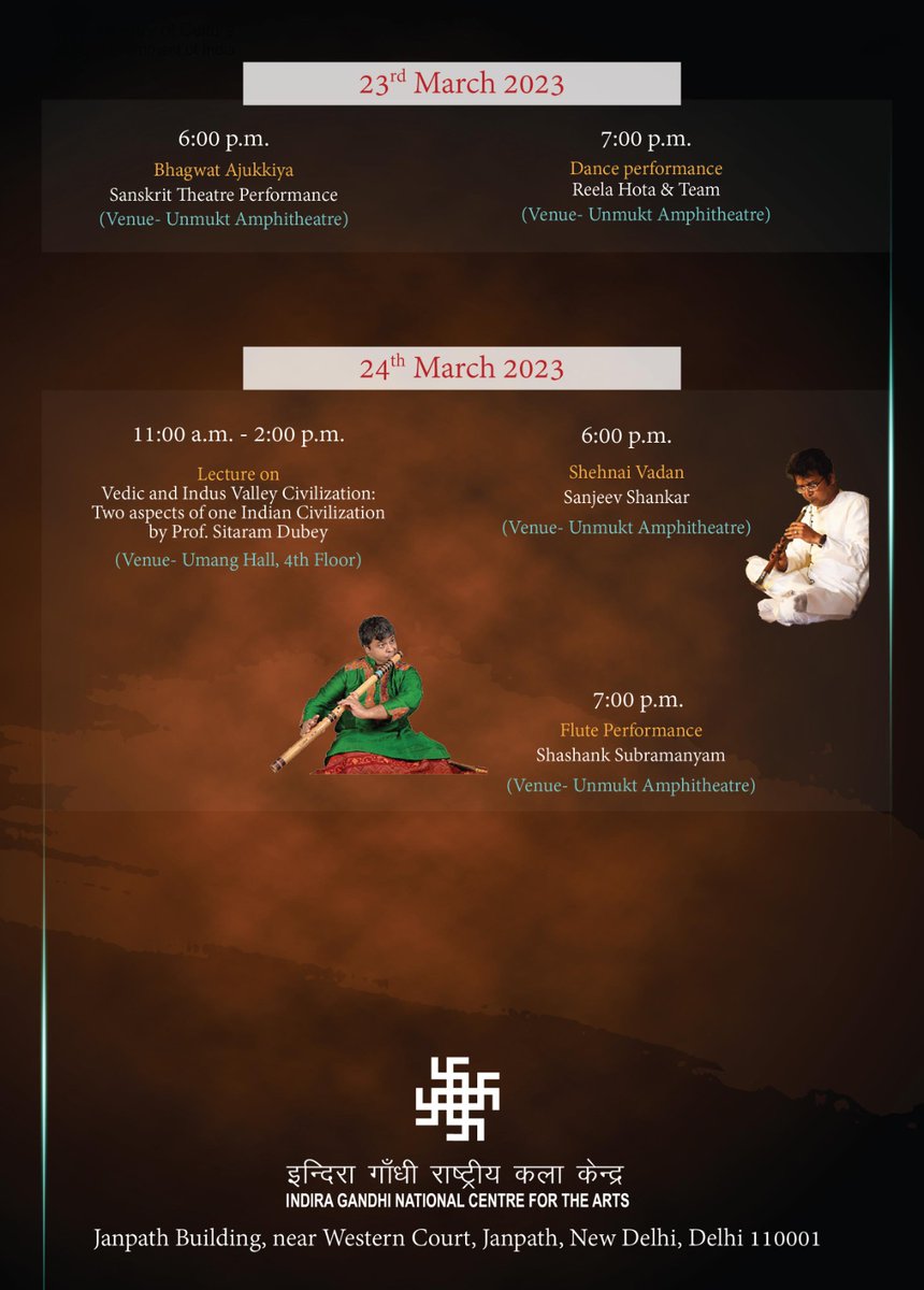 ignca_delhi's tweet photo. #IGNCA cordially invites you to its 36th #FoundationDay celebrations from 19th to 24th March, 2023. The week-long events being organised on this occasion will include cultural performances, exhibitions, seminars, lectures, book release, book discussion, etc.
@MinOfCultureGoI https://t.co/ee7y1AkpY2