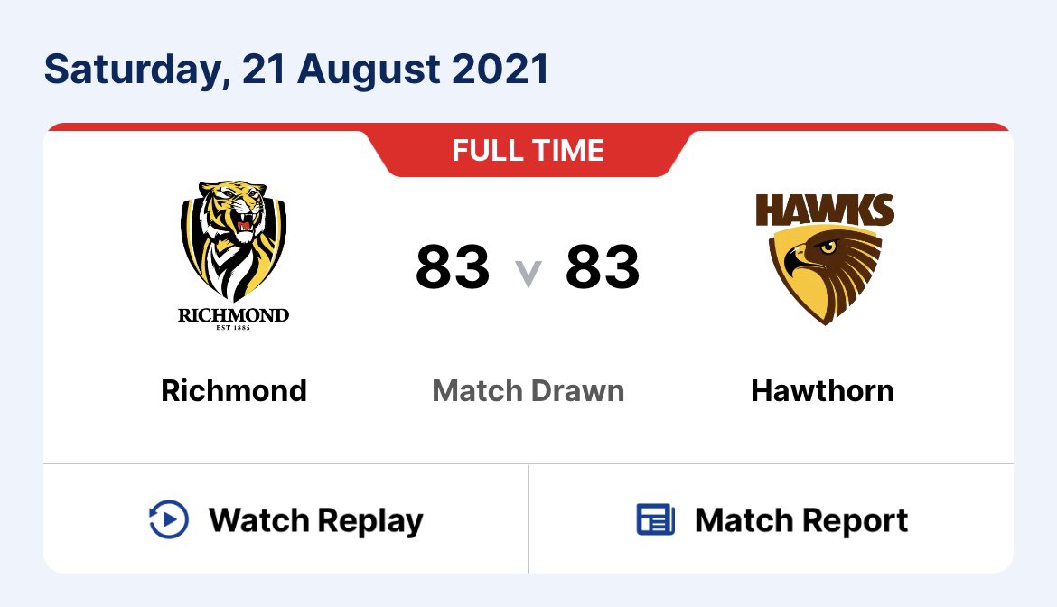 harleythomas97's tweet photo. That’s now four seasons in a row that Richmond has been involved in a draw 🤦‍♂️#AFLTigersBlues https://t.co/DalXFhAwuN